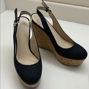 Nine West black cork wedges